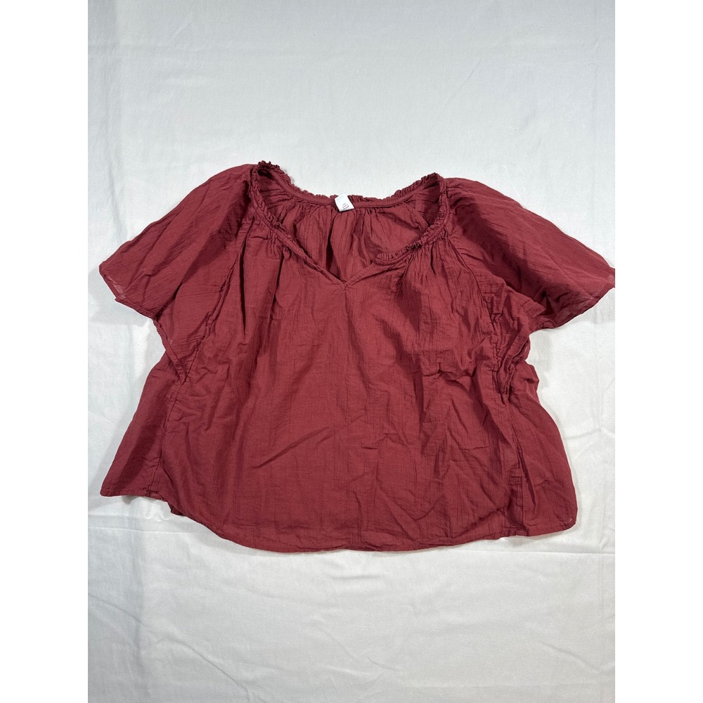 Old Navy Womens Large Burgundy Ruffle V-Neck Gauze Flutter Sleeve Peasant Blouse